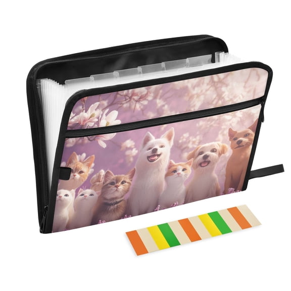 DIXRUYEE Organ Folders Expanding Folder with Color Label 13 Pocket Cats and Dogs with Flowers Printed