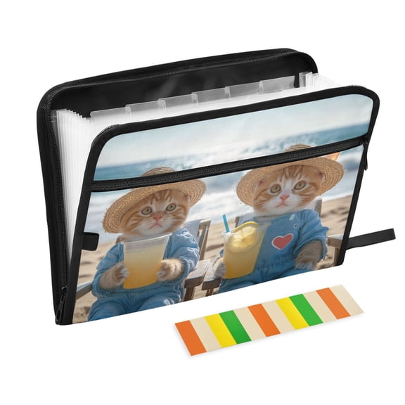 DIXRUYEE Organ Folders Expanding Folder with Color Label 13 Pocket Cats on Beach Printed