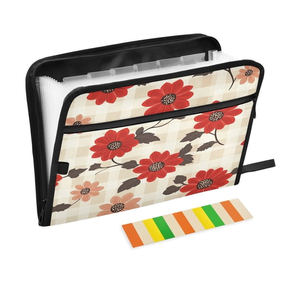 DIXRUYEE Organ Folders Expanding Folder with Color Label 13 Pocket Cherry Blossom Check Printed