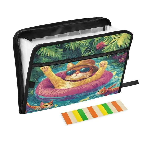 DIXRUYEE Organ Folders Expanding Folder with Color Label 13 Pocket Chillin' Kitty Printed