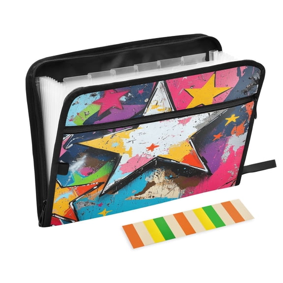 DIXRUYEE Organ Folders Expanding Folder with Color Label 13 Pocket Colorful Starscape Printed