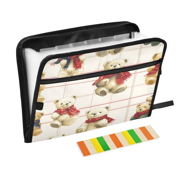 DIXRUYEE Organ Folders Expanding Folder with Color Label 13 Pocket Comfy Bears on Checkered Canvas Printed