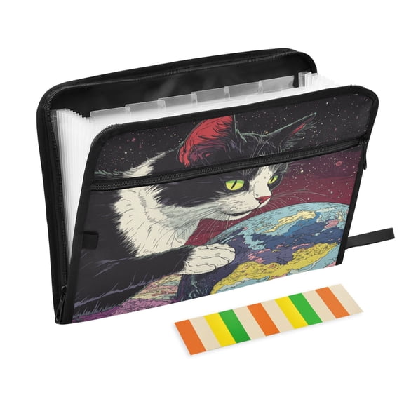 DIXRUYEE Organ Folders Expanding Folder with Color Label 13 Pocket Cosmic Cat Crew Printed