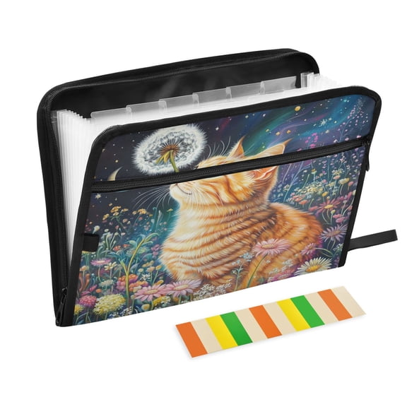 DIXRUYEE Organ Folders Expanding Folder with Color Label 13 Pocket Cosmic Cat Printed