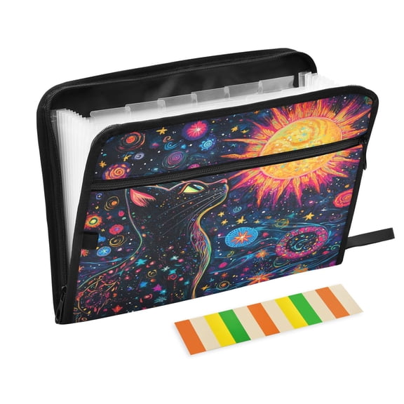 DIXRUYEE Organ Folders Expanding Folder with Color Label 13 Pocket Cosmic Cat Printed