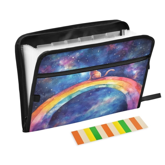 DIXRUYEE Organ Folders Expanding Folder with Color Label 13 Pocket Cosmic Cat on A Rainbow Trail Printed