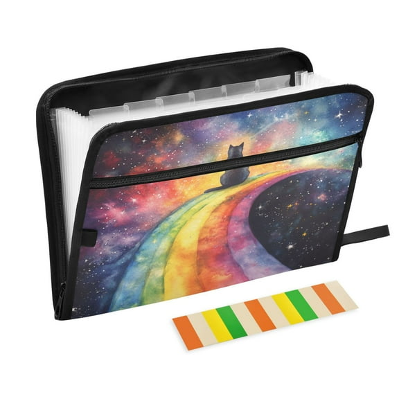 DIXRUYEE Organ Folders Expanding Folder with Color Label 13 Pocket Cosmic Cat's Colorful Voyage Printed