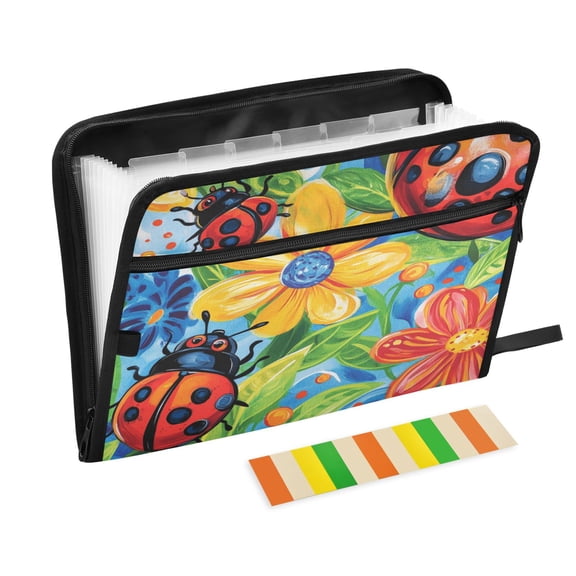 DIXRUYEE Organ Folders Expanding Folder with Color Label 13 Pocket Cute Ladybug Printed