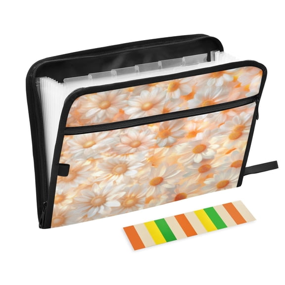 DIXRUYEE Organ Folders Expanding Folder with Color Label 13 Pocket Daisy Field in Bloom Printed