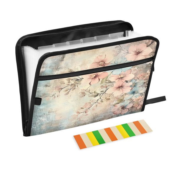 DIXRUYEE Organ Folders Expanding Folder with Color Label 13 Pocket Delicate Blossoms on Soft Canvas Printed