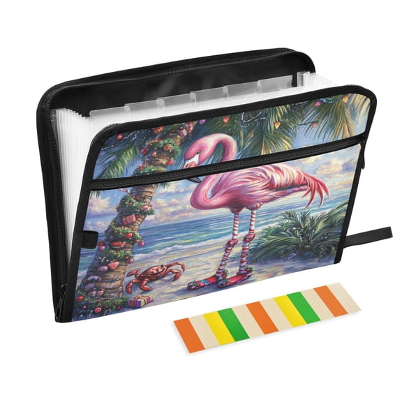 DIXRUYEE Organ Folders Expanding Folder with Color Label 13 Pocket Drawing Chrismas Flamingo Printed