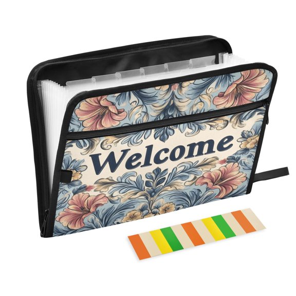 DIXRUYEE Organ Folders Expanding Folder with Color Label 13 Pocket Drawing Light Flowers Printed