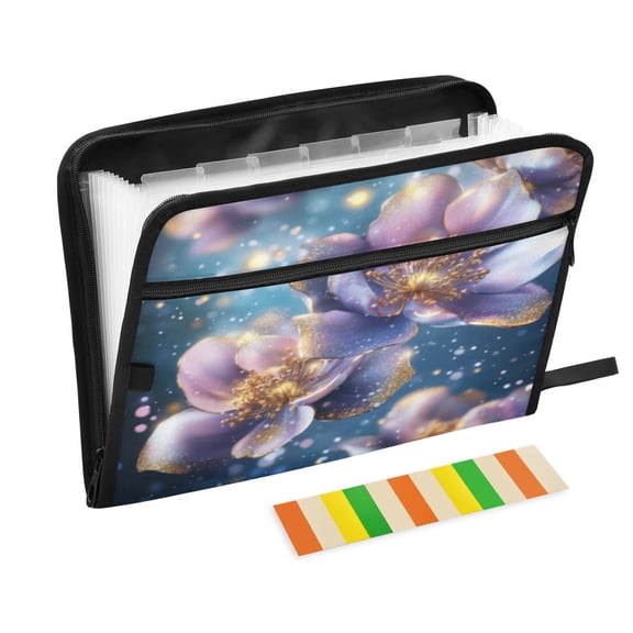 DIXRUYEE Organ Folders Expanding Folder with Color Label 13 Pocket Fairy Flowers in Glittering Bloom Printed