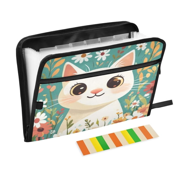 DIXRUYEE Organ Folders Expanding Folder with Color Label 13 Pocket Feline Spring Printed