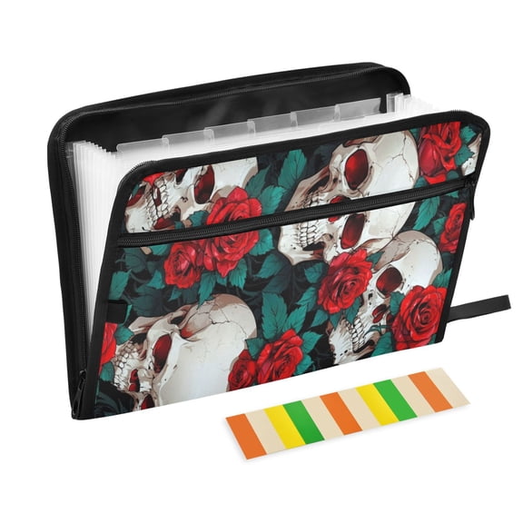 DIXRUYEE Organ Folders Expanding Folder with Color Label 13 Pocket Floral Skulls Printed