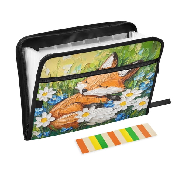DIXRUYEE Organ Folders Expanding Folder with Color Label 13 Pocket Fox Sleeping Among Flowers Printed