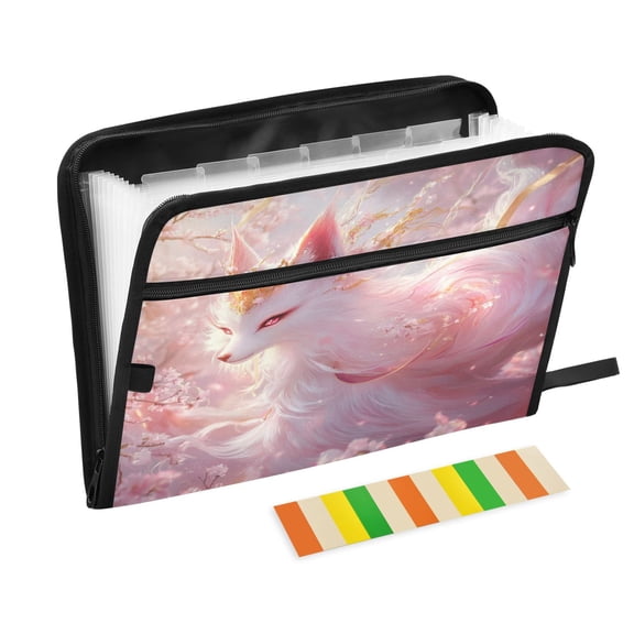 DIXRUYEE Organ Folders Expanding Folder with Color Label 13 Pocket Fox with Glowing Eyes Printed