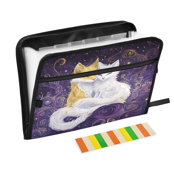 DIXRUYEE Organ Folders Expanding Folder with Color Label 13 Pocket Foxes in Cosmic Harmony Printed