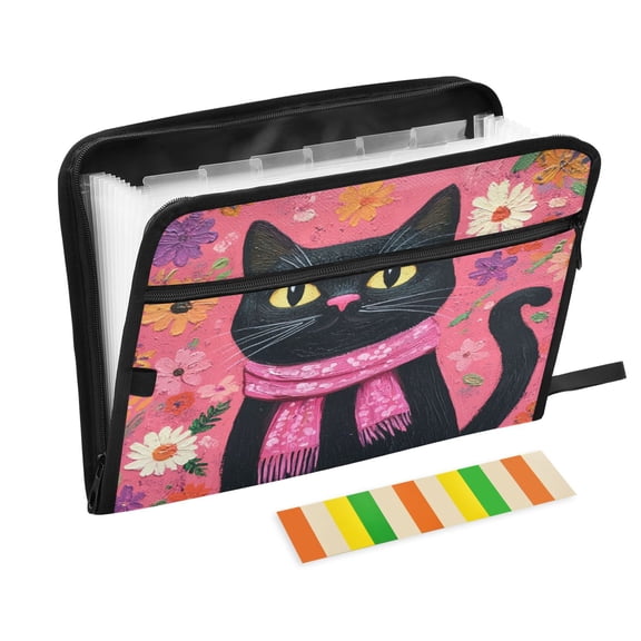 DIXRUYEE Organ Folders Expanding Folder with Color Label 13 Pocket Friendly Black Cat Printed