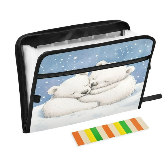DIXRUYEE Organ Folders Expanding Folder with Color Label 13 Pocket Frozen Cuddle with Polar Bears Printed