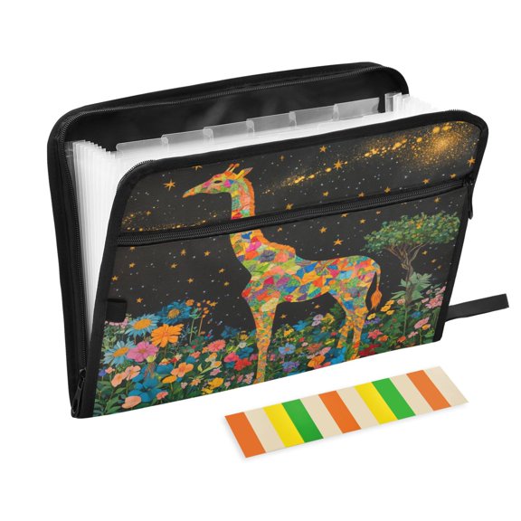 DIXRUYEE Organ Folders Expanding Folder with Color Label 13 Pocket Galactic Giraffe Printed