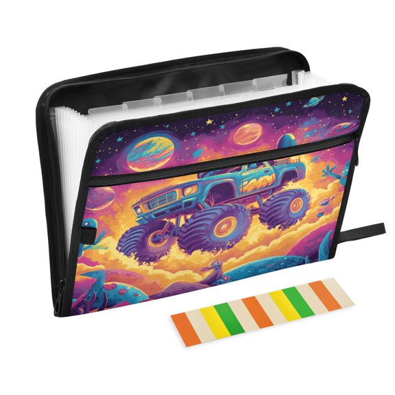 DIXRUYEE Organ Folders Expanding Folder with Color Label 13 Pocket Galactic Monster Adventure Printed