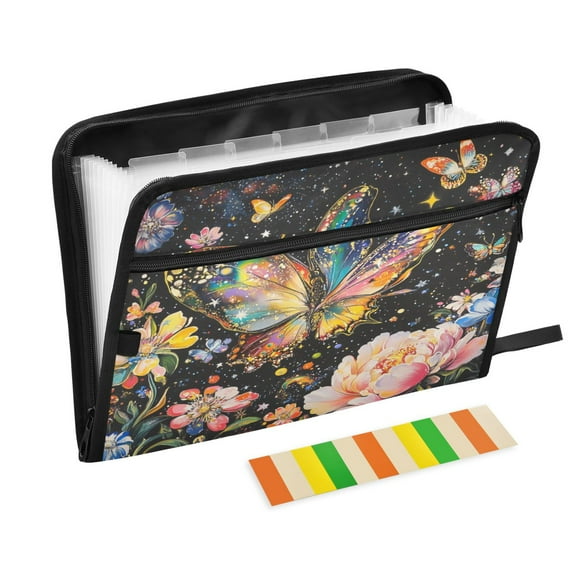 DIXRUYEE Organ Folders Expanding Folder with Color Label 13 Pocket Galactic Splendor Butterfly Printed