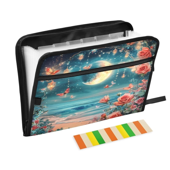 DIXRUYEE Organ Folders Expanding Folder with Color Label 13 Pocket Gardens Of Seaside Painting Printed
