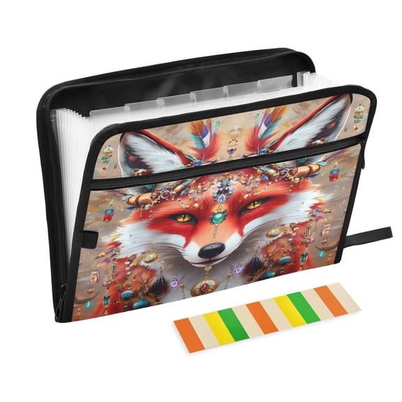 DIXRUYEE Organ Folders Expanding Folder with Color Label 13 Pocket Glamorous Fox Printed