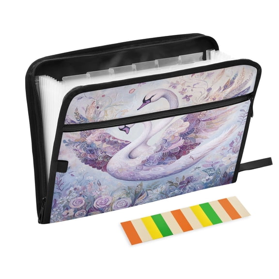DIXRUYEE Organ Folders Expanding Folder with Color Label 13 Pocket Graceful Swans in Bloom Printed