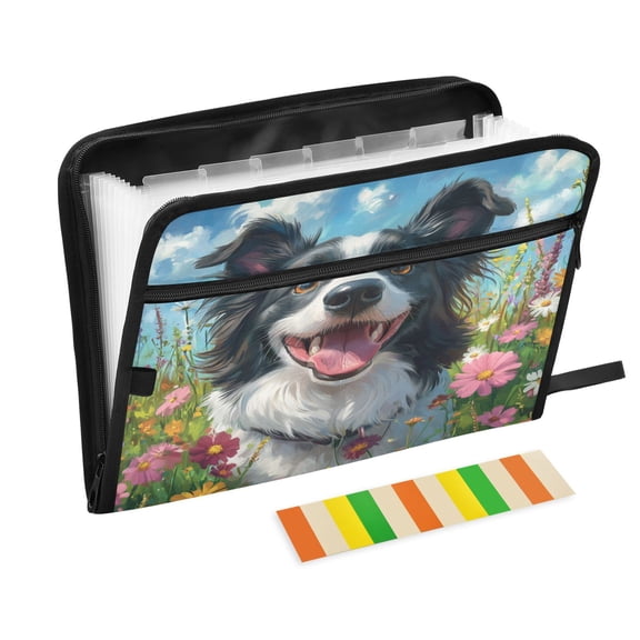 DIXRUYEE Organ Folders Expanding Folder with Color Label 13 Pocket Happy Dog Among Blooms Printed