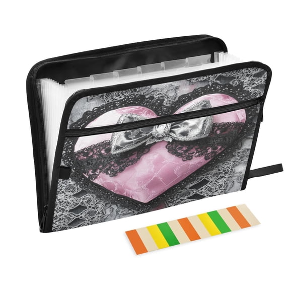 DIXRUYEE Organ Folders Expanding Folder with Color Label 13 Pocket Heart with Lace and Bow Printed