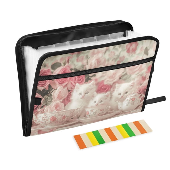 DIXRUYEE Organ Folders Expanding Folder with Color Label 13 Pocket Kittens Tea Roses Printed