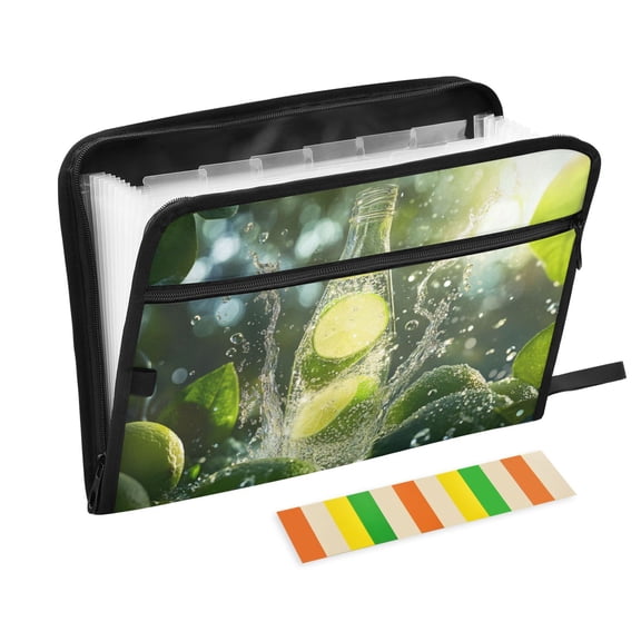 DIXRUYEE Organ Folders Expanding Folder with Color Label 13 Pocket Lime Soda Splash with Leaves Printed