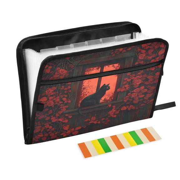 DIXRUYEE Organ Folders Expanding Folder with Color Label 13 Pocket Lonely Black Cat Printed