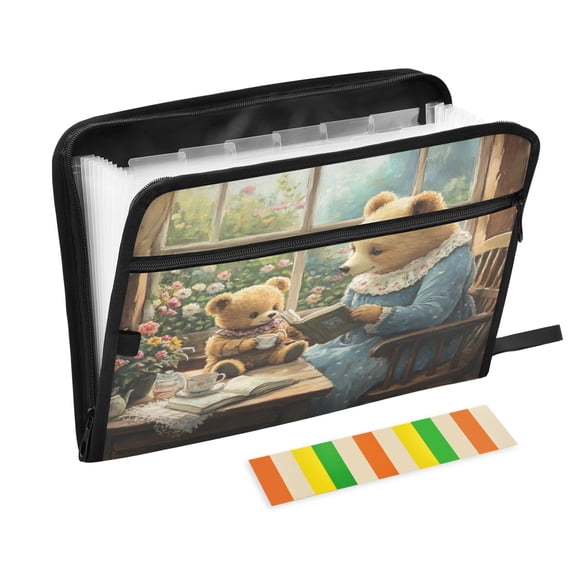 DIXRUYEE Organ Folders Expanding Folder with Color Label 13 Pocket Mama Bear Reading Book Painting Printed