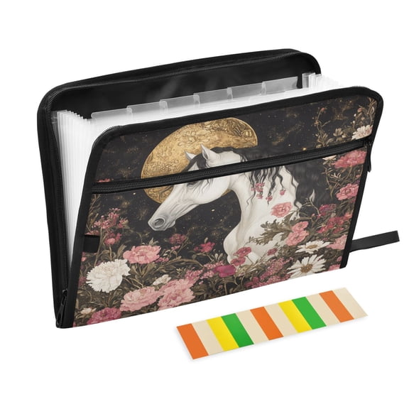 DIXRUYEE Organ Folders Expanding Folder with Color Label 13 Pocket Moonlit Mare Printed