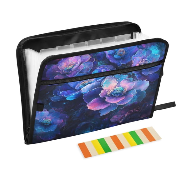 DIXRUYEE Organ Folders Expanding Folder with Color Label 13 Pocket Mystical Twilight Blooms Printed