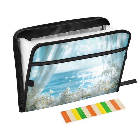 DIXRUYEE Organ Folders Expanding Folder with Color Label 13 Pocket Ocean View Through Floral Window Printed