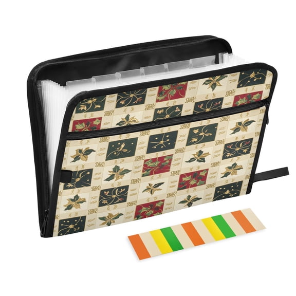 DIXRUYEE Organ Folders Expanding Folder with Color Label 13 Pocket Patterned Leaves and Blooms Printed