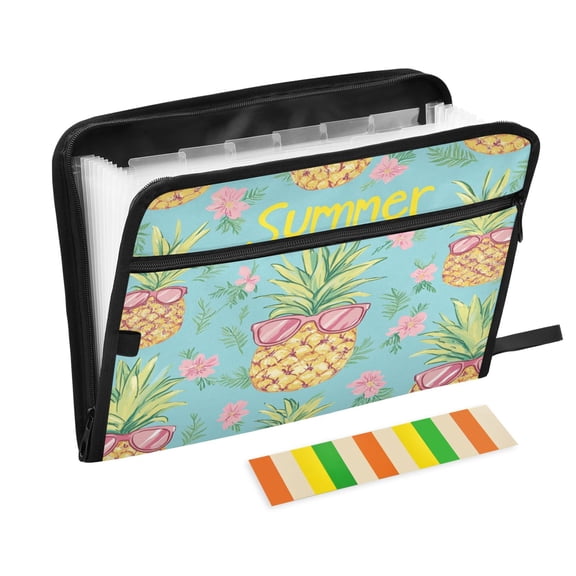 DIXRUYEE Organ Folders Expanding Folder with Color Label 13 Pocket Pineapple Party Printed
