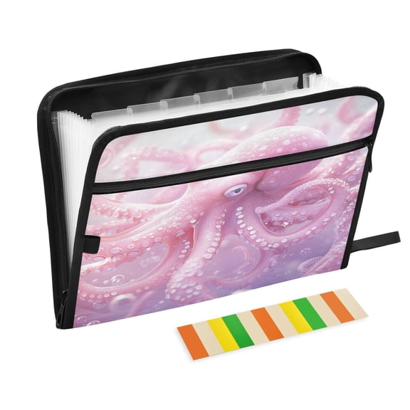 DIXRUYEE Organ Folders Expanding Folder with Color Label 13 Pocket Pink Octopuses Printed Printed
