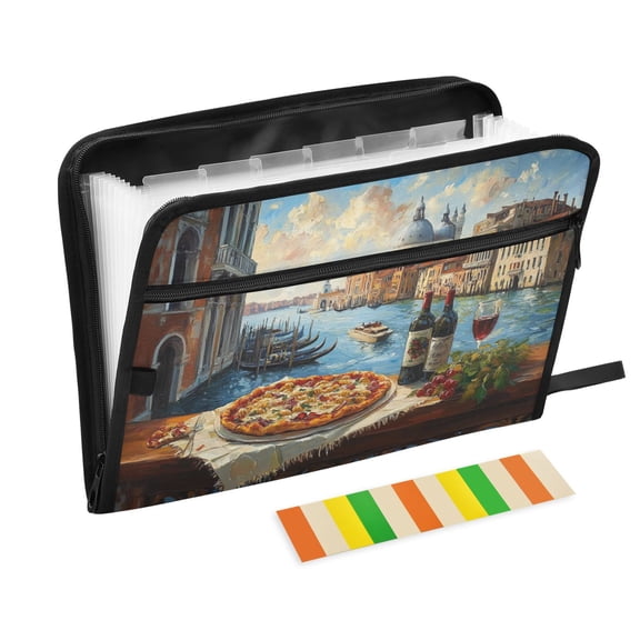 DIXRUYEE Organ Folders Expanding Folder with Color Label 13 Pocket Pizza and Wine by Canal Printed