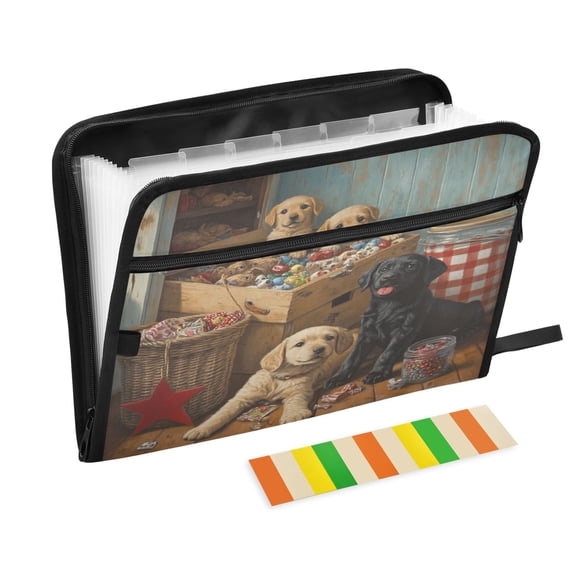 DIXRUYEE Organ Folders Expanding Folder with Color Label 13 Pocket Puppies Play with Toys Printed