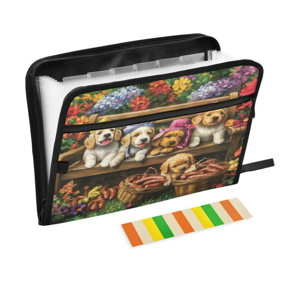 DIXRUYEE Organ Folders Expanding Folder with Color Label 13 Pocket Puppy Picnic Party Printed