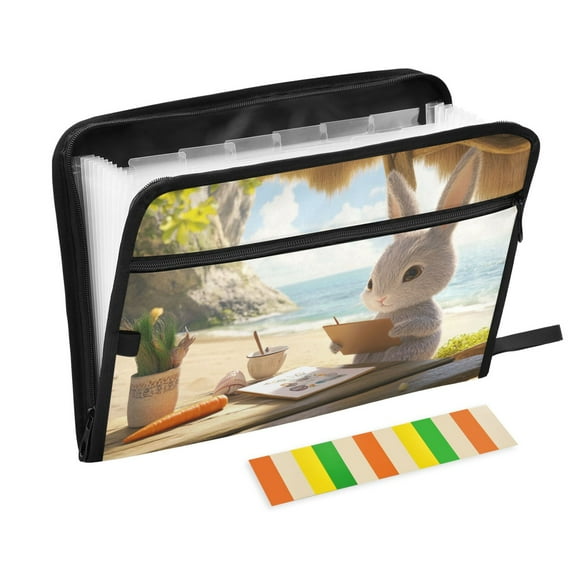 DIXRUYEE Organ Folders Expanding Folder with Color Label 13 Pocket Rabbit Drawing at The Beach Printed