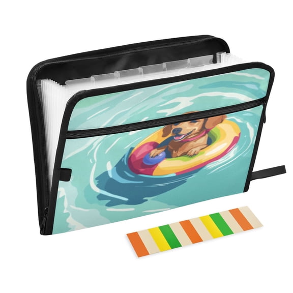 DIXRUYEE Organ Folders Expanding Folder with Color Label 13 Pocket Relaxing Puppy on Inflatable Ring Printed