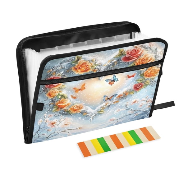 DIXRUYEE Organ Folders Expanding Folder with Color Label 13 Pocket Rose Heart Painting Printed