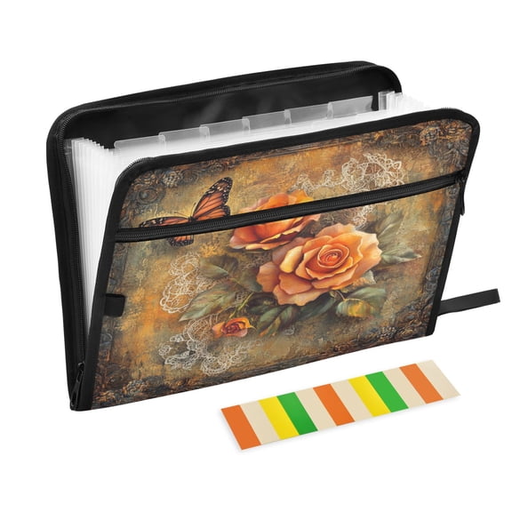 DIXRUYEE Organ Folders Expanding Folder with Color Label 13 Pocket Roses and Butterflies in Frame Printed