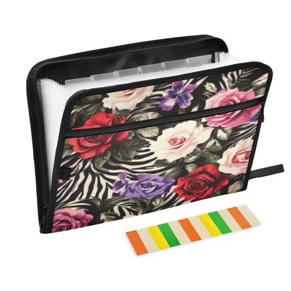 DIXRUYEE Organ Folders Expanding Folder with Color Label 13 Pocket Royal Rose Harmony Printed